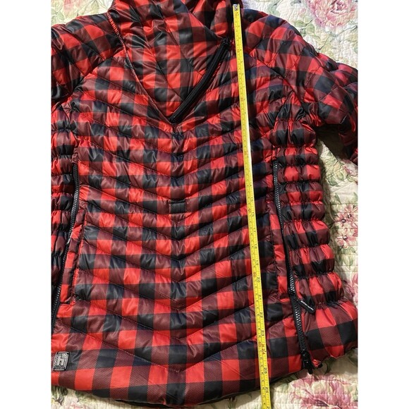 Heim-Made Lumber Jacket Puffer Red Black Plaid Women XL Down Hooded Pullover EUC - Picture 14 of 16